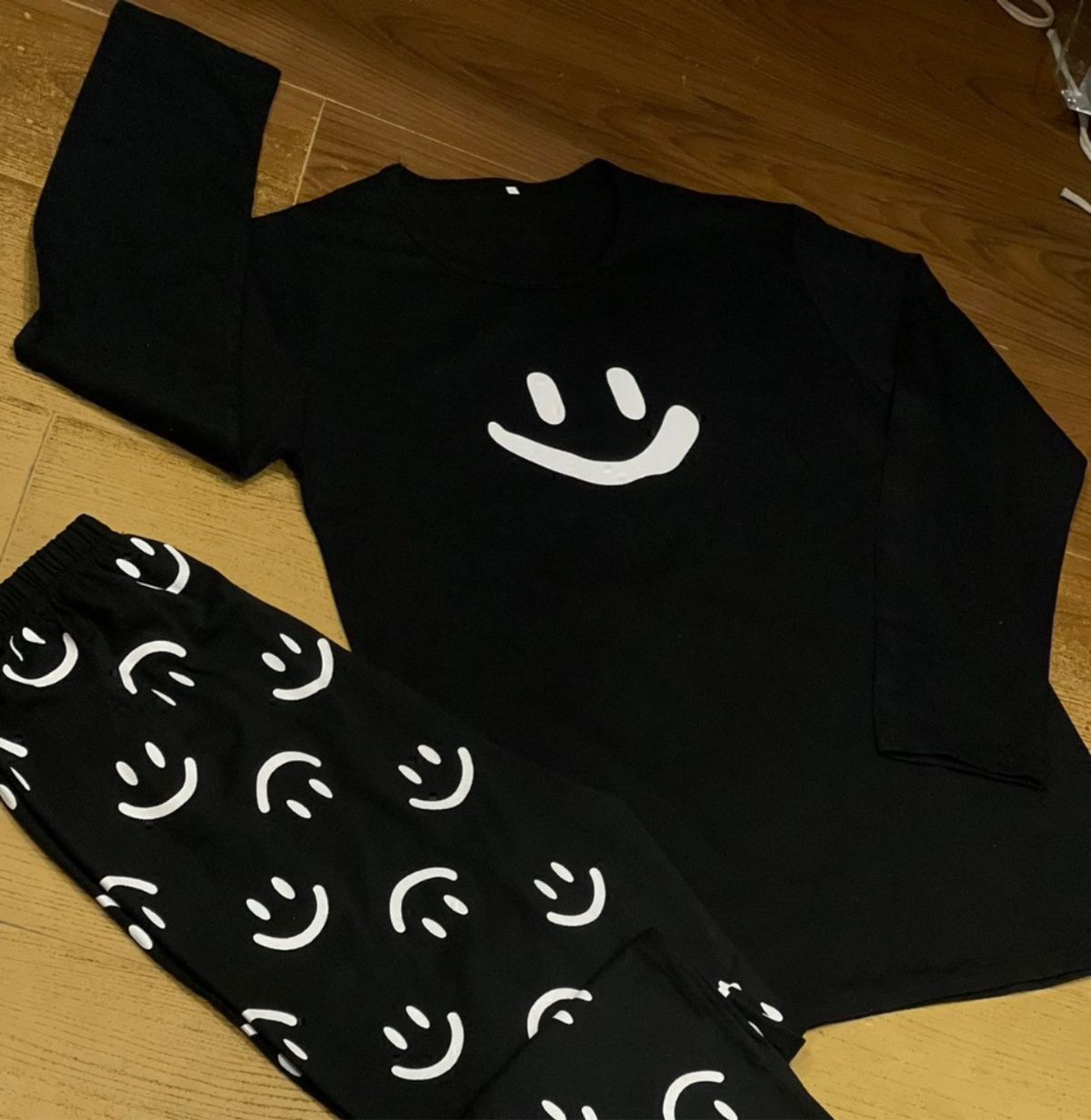 Black Smile With Smiley Trouser Full Sleeves Night Suit (C-C-350)