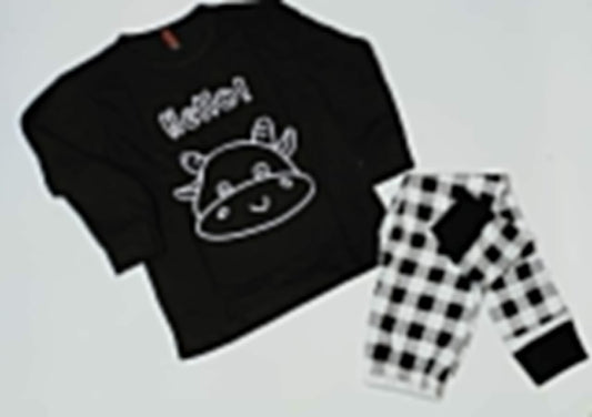 Baby or Baba Black and White Cow with Check Style Pajama Night Suit for Kids (1 Pcs) (C-C-233)