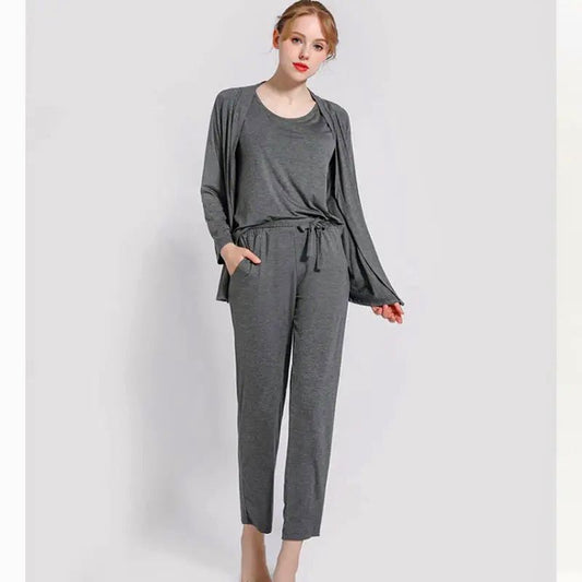 3 Pcs Sleepwear (Sando Shrug Trouser) (Grey) (C-C-0272)