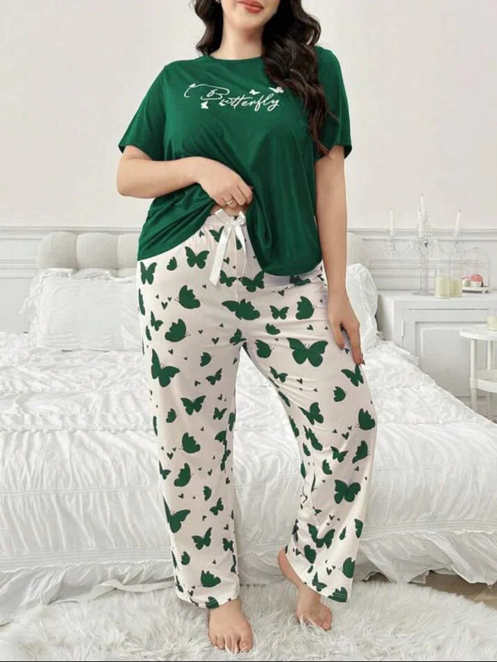 Dark Green Butterfly Half Sleeves Printed Shirt with Butterfly Printed Trouser (CC-100)