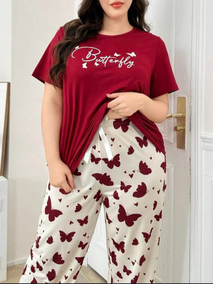 Maroon Butterfly Half Sleeves Printed Shirt with Butterfly Printed Trouser (CC-101)