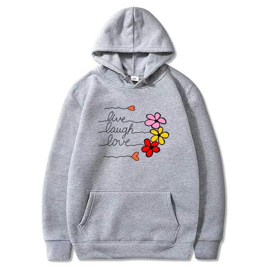GREY LIVE LAUGH LOVE WITH FLOWER HOODIE 