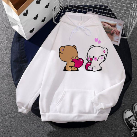 WHITE TEDDY WITH HEART HOODIE