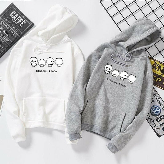 Grey & White Dinggul Pandas Hoodie (C-C-0076)