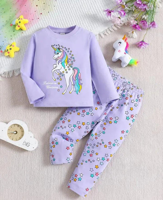 Purple Unicorn Printed Kids Night Suit (CC-038)