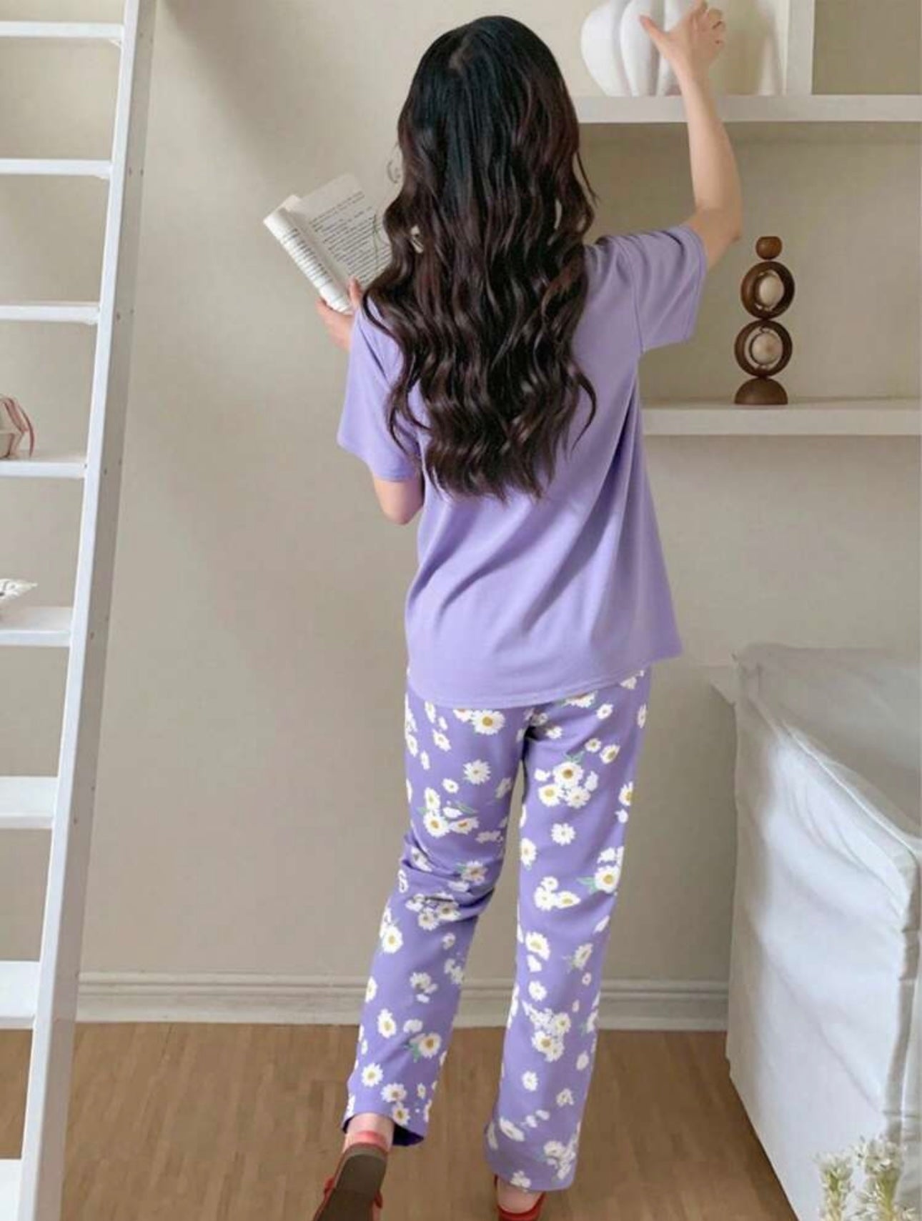 Lilac Sun Flowers Printed Half Sleeves Night Suit (CC-126)