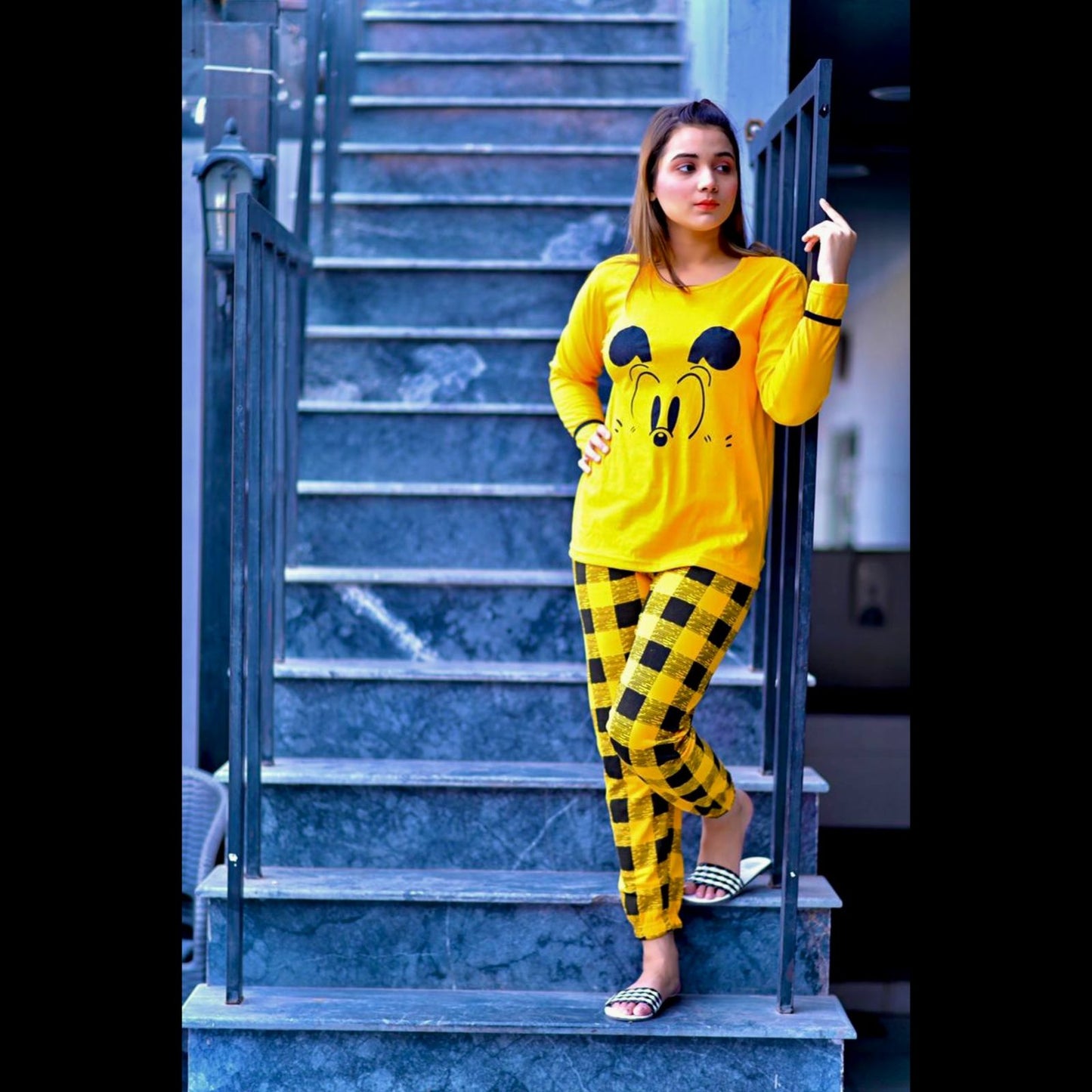 Yellow Mickey Full Sleeves Night Suit (C-C-0008)