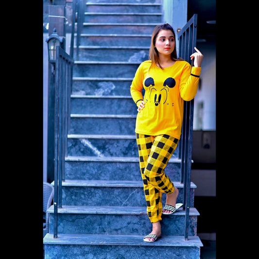 Yellow Mickey Full Sleeves Night Suit (C-C-0008)