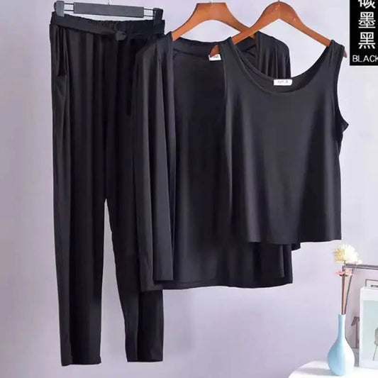 3 Pcs Sleepwear (Sando Shrug Trouser) (Black) (C-C-0265)