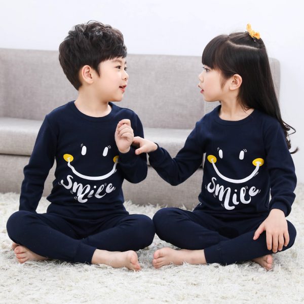 Baby or Baba Navy Blue Smile Print Full Sleeves Night Suit for Kids (1 Pcs) (C-C-305)