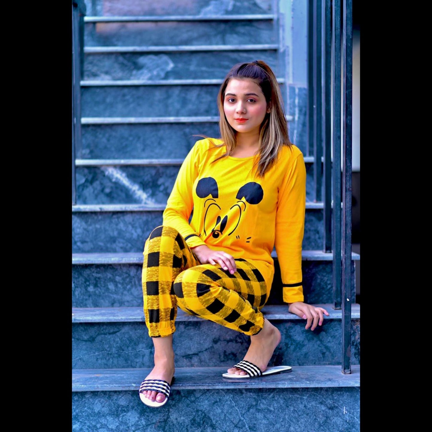 Yellow Mickey Full Sleeves Night Suit (C-C-0008)