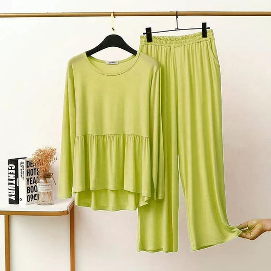 Pista Green Frill Style Full Sleeves Home Wear (C-C-331)
