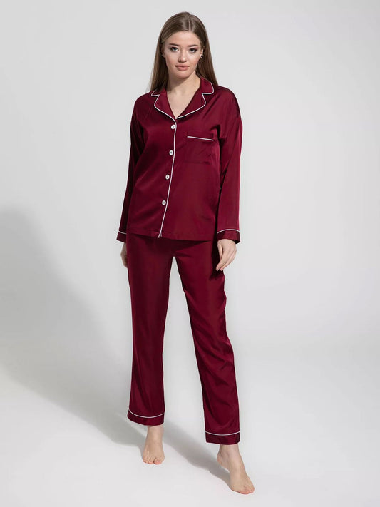 SILK NIGHT SUIT – MAROON (C-C-0316)