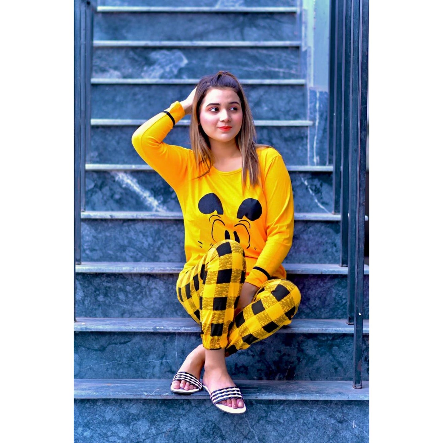 Yellow Mickey Full Sleeves Night Suit (C-C-0008)