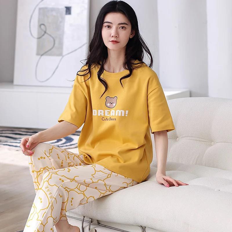 Yellow Dream Bear Shirt With Off White Bears Printed Trouser (C-C-488)