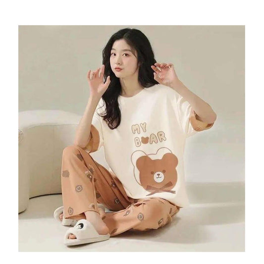 Off White My Bear Printed With Brown Bear Printed Trouser (C-C-486)