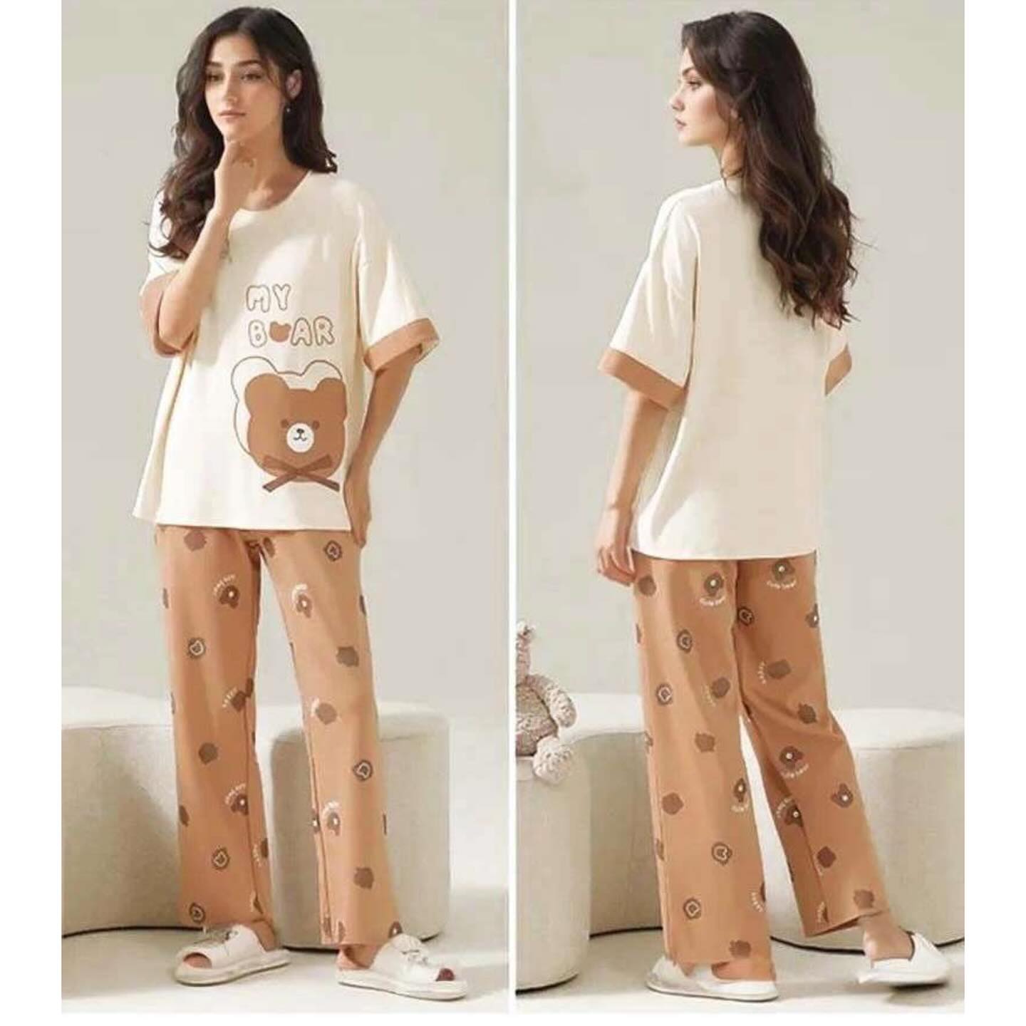 Off White My Bear Printed With Brown Bear Printed Trouser (C-C-486)