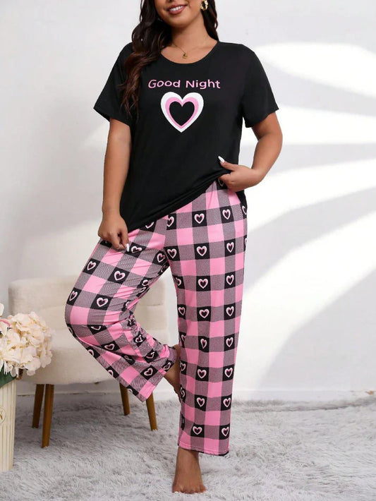 Black Good Night Hearts Printed Night Wear (CC-031)