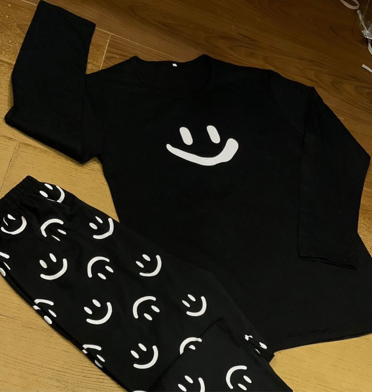 Black Smile With Smiley Trouser Full Sleeves Night Suit (C-C-350)