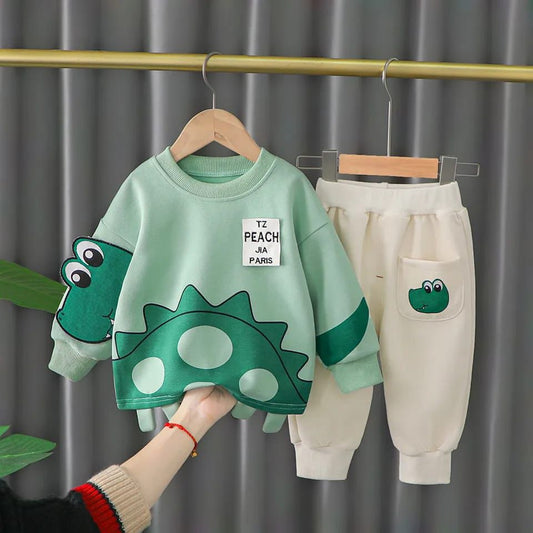 Green Crocodile Print Sweatshirt With Off White Trouser For Kids (CC-118)