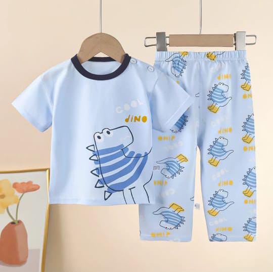 Sky blue Cool Dino Printed Kids Night Suit (CC-043)