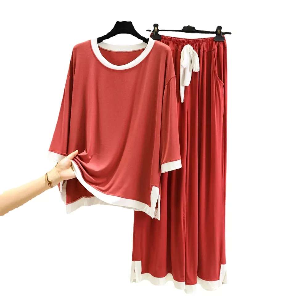 Red & White Stripe Flapper Style Full Sleeves Home Wear (C-C-342)