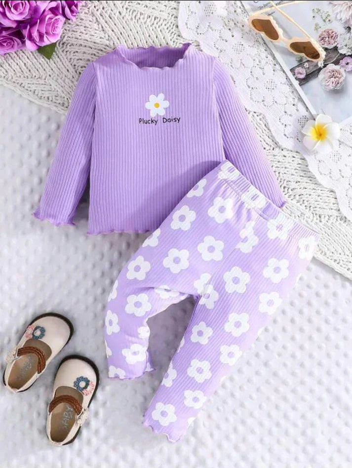 Purple Daisy Flowers Printed Kids Night Suit (CC-039)