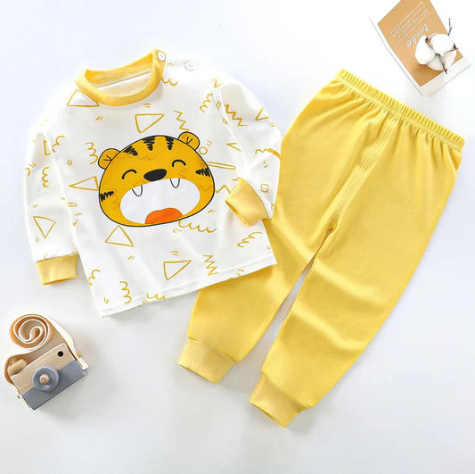 Off White Lion with yellow pajama Printed Kids Night Suit (CC-042)