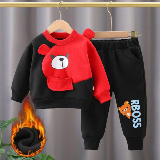 Black With Red Bear Print Sweatshirt With Black Trouser For Kids (CC-121)
