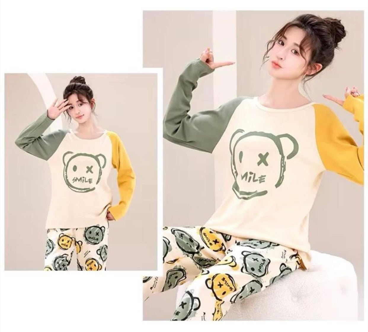 Multi Color Smile Print With Smile Multi Printed Trouser Full Sleeves Night Suit (CC-017)