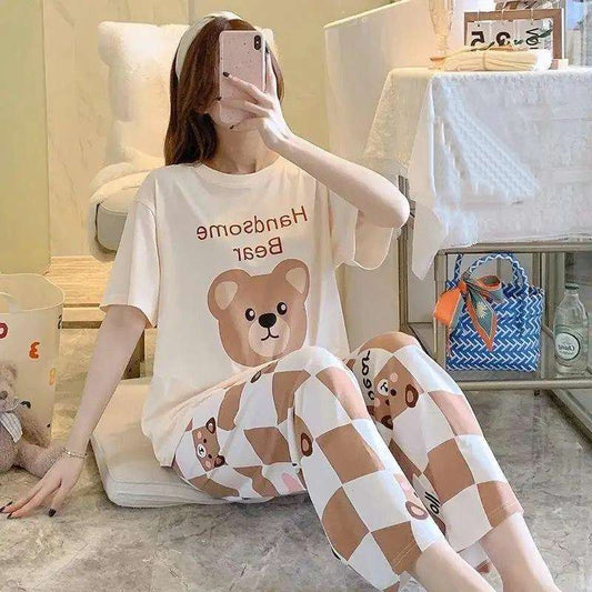 Off White Handsome Bear Print With Bears Printed Trouser (C-C-493)