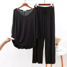 Black Plain V Neck Shirt With Lose Style Lounge Wear (C-C-0340)