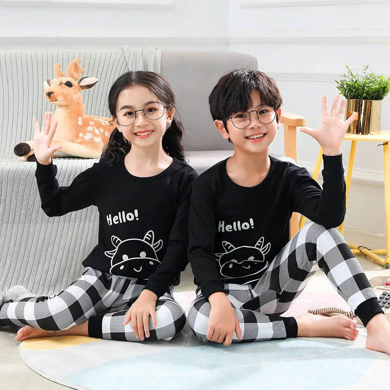Baby or Baba Black and White Cow with Check Style Pajama Night Suit for Kids (1 Pcs) (C-C-233)