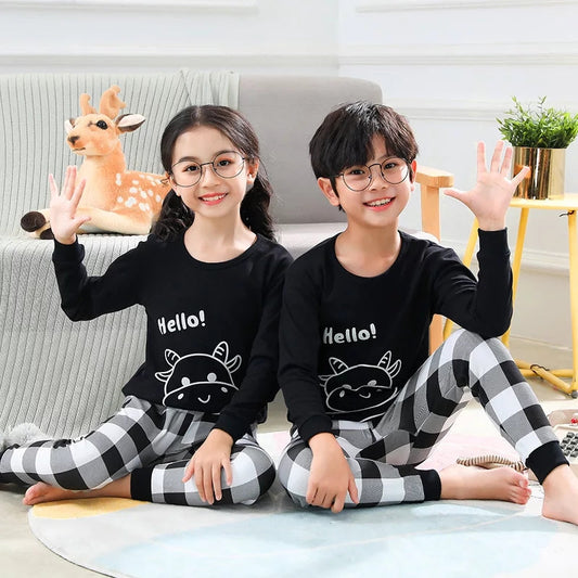 Baby or Baba Black and White Cow with Check Style Pajama Night Suit for Kids (1 Pcs) (C-C-233)
