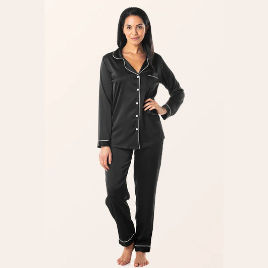 SILK NIGHT SUIT - BLACK (C-C-0274)