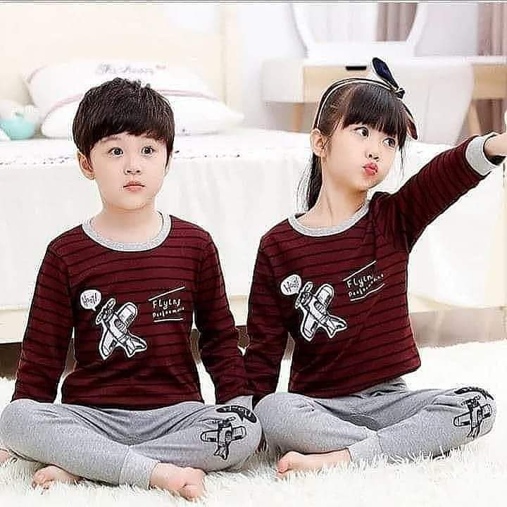 Baby or Baba Maroon and Grey Flying Performance Print Night Suit for Kids (C-C-224)