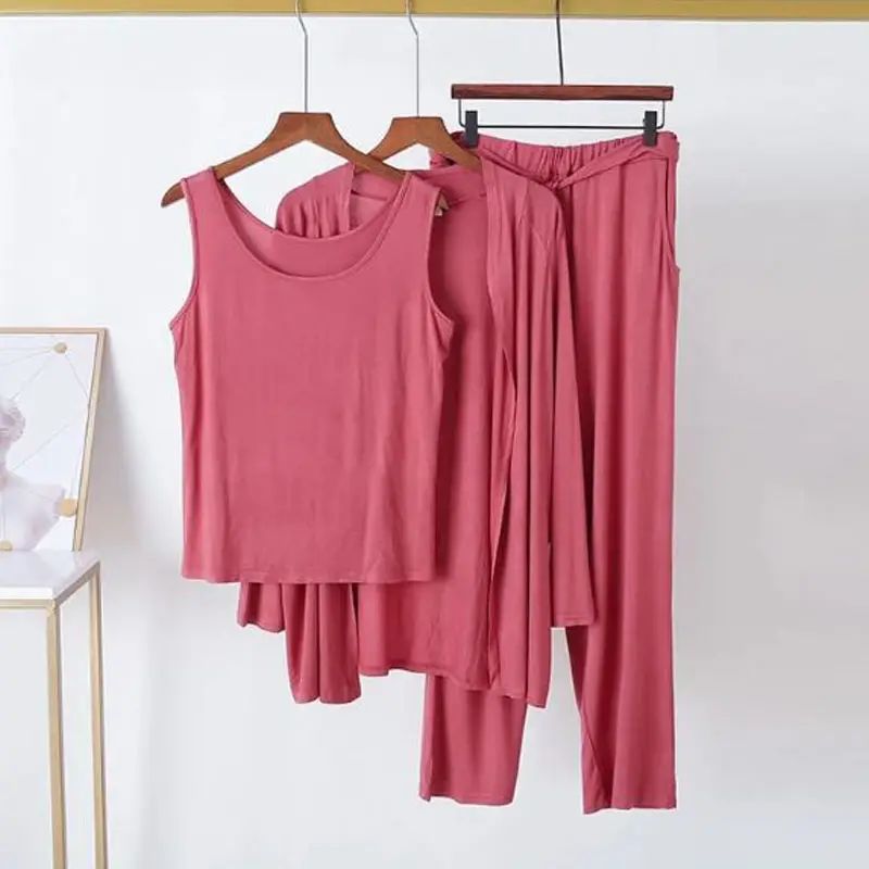3 Pcs Sleepwear (Sando Shrug Trouser) (Hot Pink) (C-C-0264)