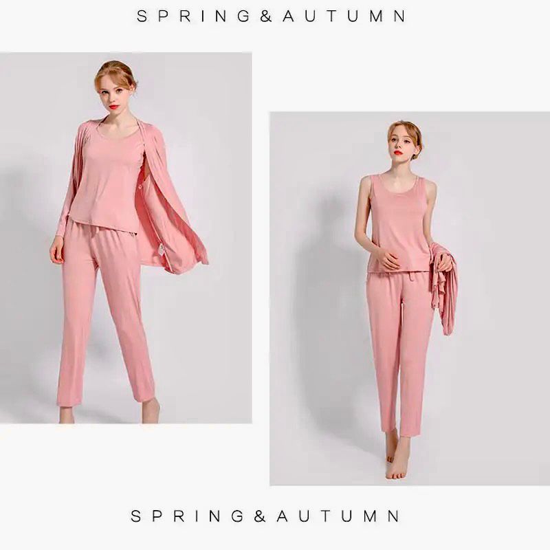 3 Pcs Sleepwear (Sando Shrug Trouser) (Baby Pink) (CC-002)