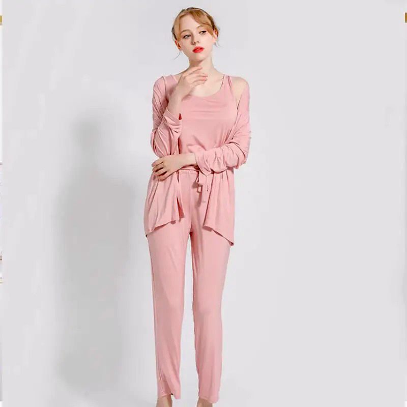 3 Pcs Sleepwear (Sando Shrug Trouser) (Baby Pink) (CC-002)