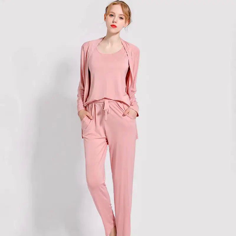 3 Pcs Sleepwear (Sando Shrug Trouser) (Baby Pink) (CC-002)