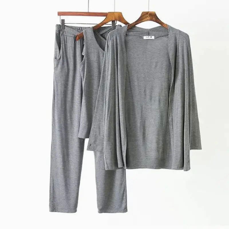 3 Pcs Sleepwear (Sando Shrug Trouser) (Grey) (C-C-0272)