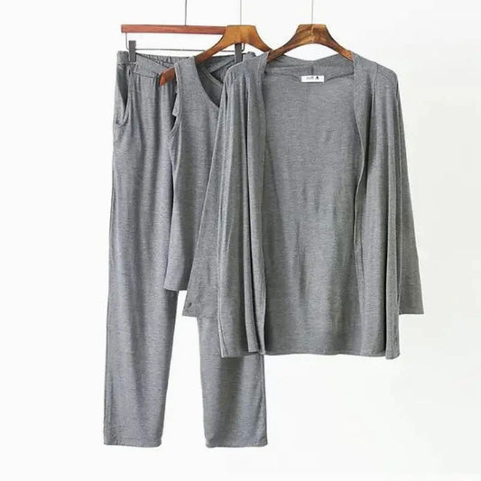 3 Pcs Sleepwear (Sando Shrug Trouser) (Grey) (C-C-0272)