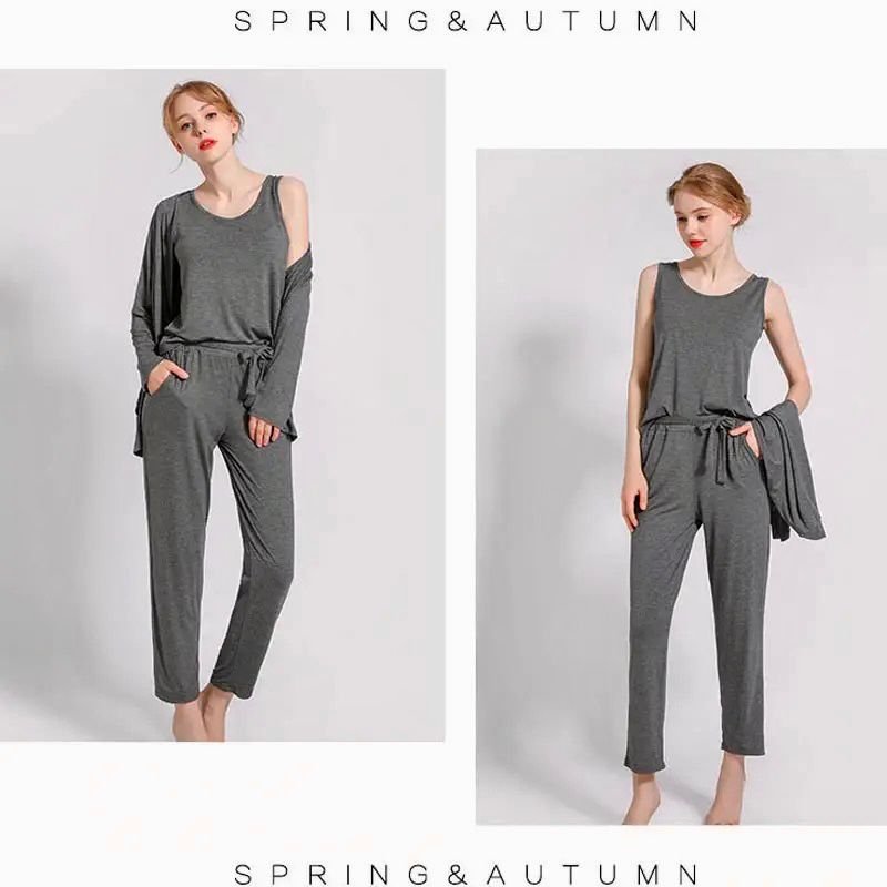 3 Pcs Sleepwear (Sando Shrug Trouser) (Grey) (C-C-0272)