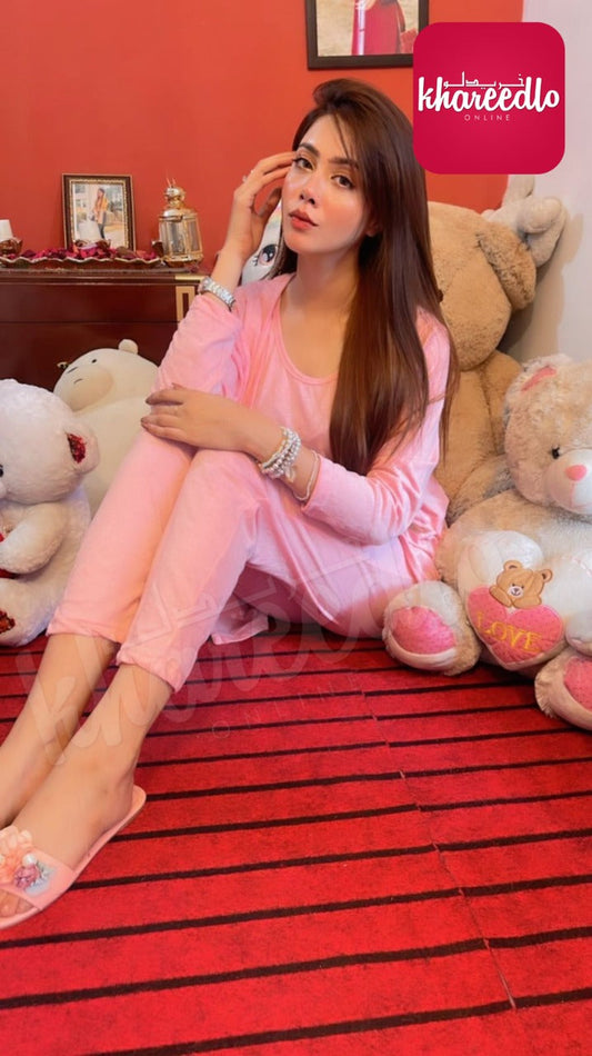 3 Pcs Sleepwear (Sando Shrug Trouser) (Baby Pink) (CC-002)