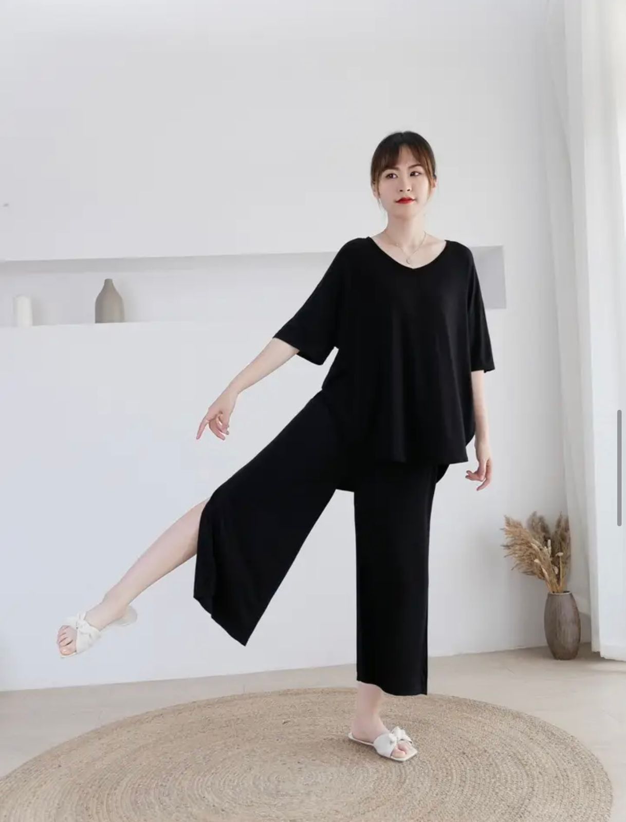 Black Lose Pattern With Lose Style Lounge Wear (C-C-370)