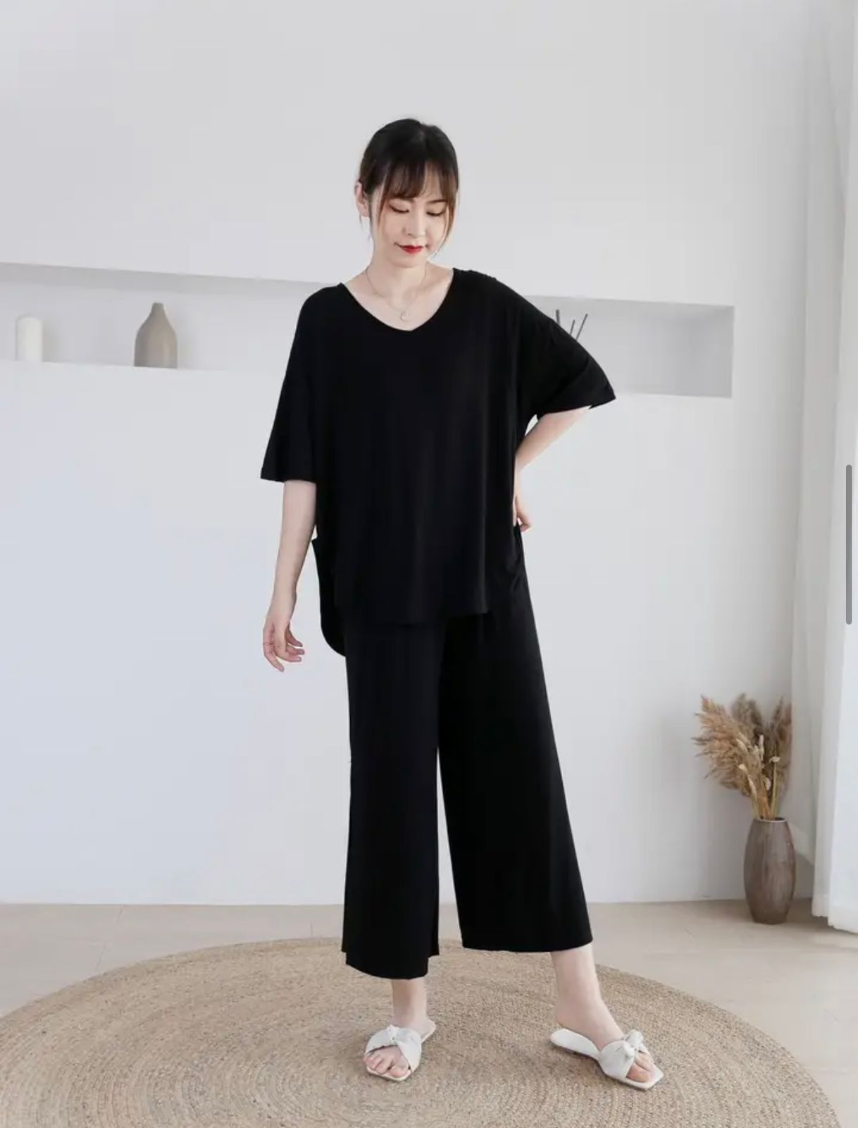 Black Lose Pattern With Lose Style Lounge Wear (C-C-370)