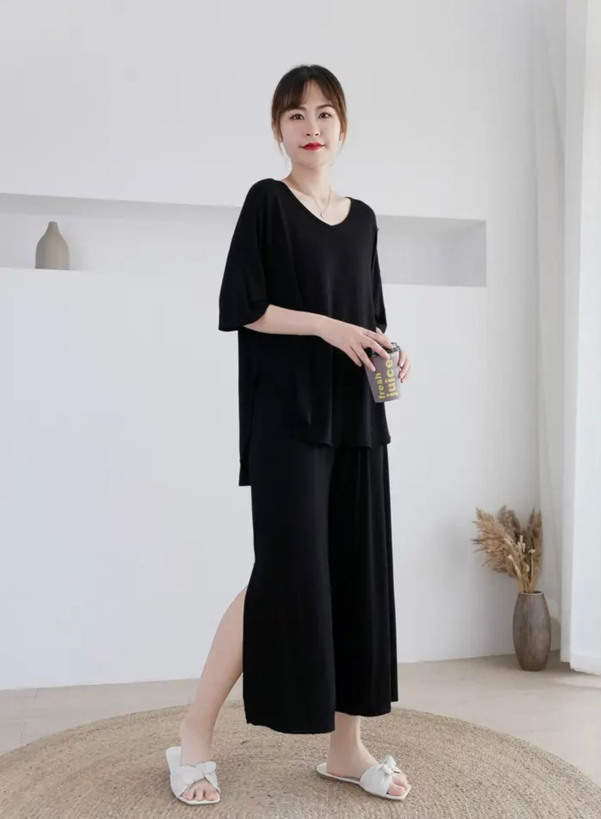 Black Lose Pattern With Lose Style Lounge Wear (C-C-370)