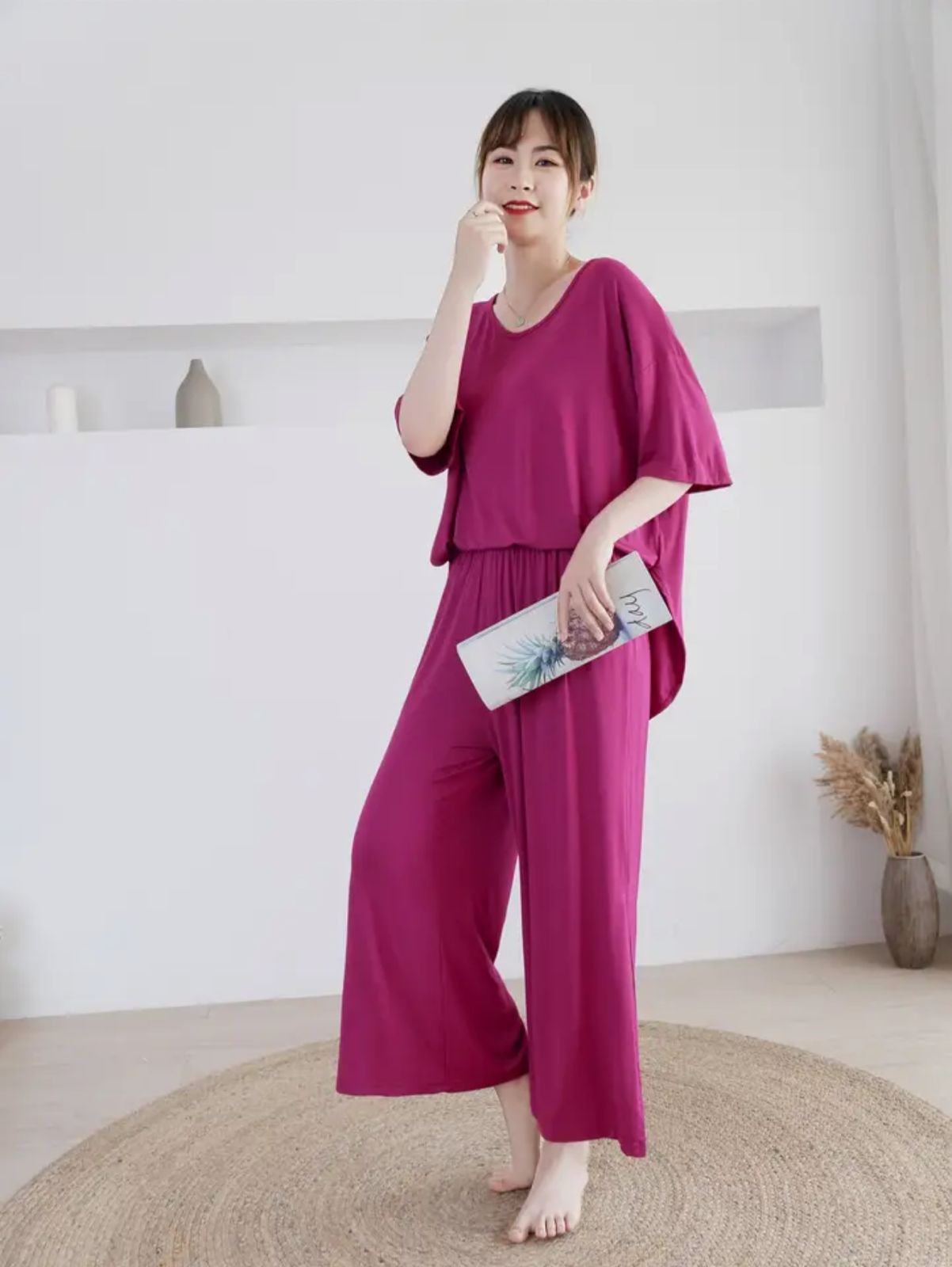 Dark Pink Lose Pattern With Lose Style Lounge Wear (C-C-371)