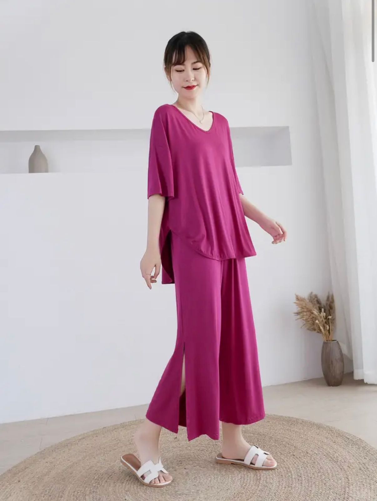 Dark Pink Lose Pattern With Lose Style Lounge Wear (C-C-371)