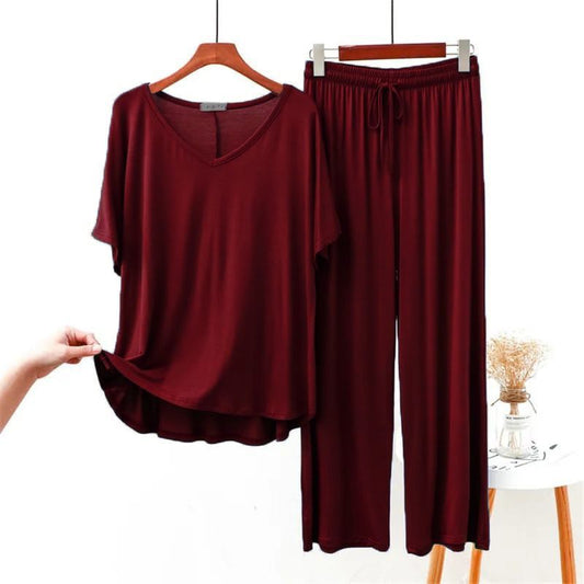 Maroon V Neck Half Sleeves Shirt With Lose Style Lounge Wear (C-C-389)